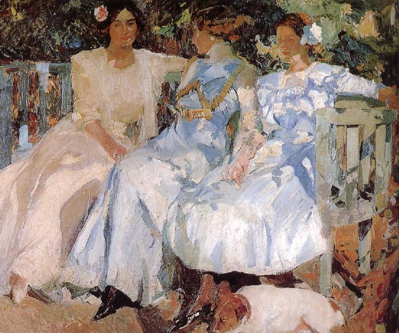 Joaquin Sorolla My wife and daughter were in the garden Spain oil painting art